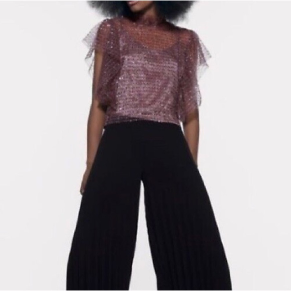 Zara purple angel sequin ruffle top